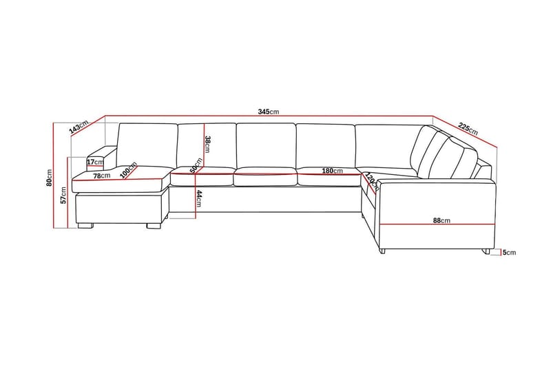 Crazy 6-seters Venstrevendt U-formet X-Large Hjørnesofa med Divan i Stoff - Mørk grå - Møbler - Sofaer - Hjørnesofa - Hjørnesofa med divan