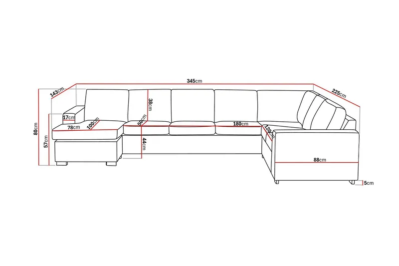 Crazy 6-seters Venstrevendt U-formet X-Large Hjørnesofa med Divan i Stoff - Mørk grå - Møbler - Sofaer - Hjørnesofa - Hjørnesofa med divan