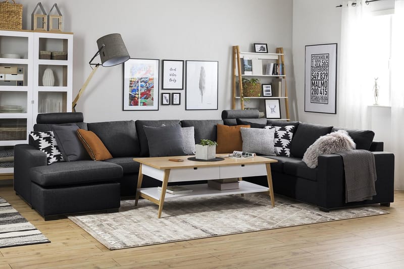 Crazy 6-seters Venstrevendt U-formet X-Large Hjørnesofa med Divan i Stoff - Mørk grå - Møbler - Sofaer - Hjørnesofa - Hjørnesofa med divan