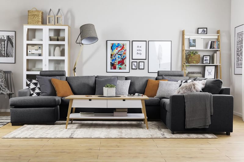 Crazy 6-seters Venstrevendt U-formet X-Large Hjørnesofa med Divan i Stoff - Mørk grå - Møbler - Sofaer - Hjørnesofa - Hjørnesofa med divan