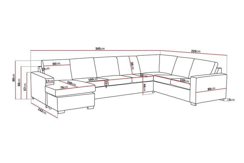 Crazy 6-seters Venstrevendt U-formet X-Large Hjørnesofa med Divan i Stoff - Mørk grå - Møbler - Sofaer - Hjørnesofa - Hjørnesofa med divan