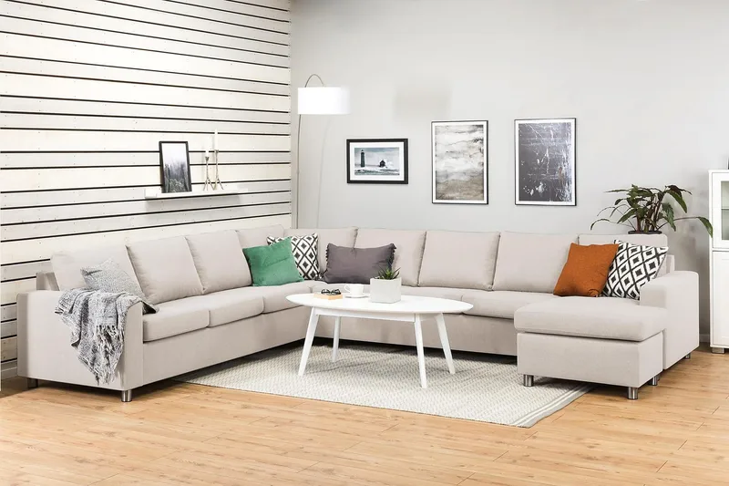 Crazy 7-seters høyrevendt U-formet ekstra ekstra stor hjørnesofa med sjeselong i stoff - Beige - Møbler - Sofaer - Hjørnesofa - Hjørnesofa med divan