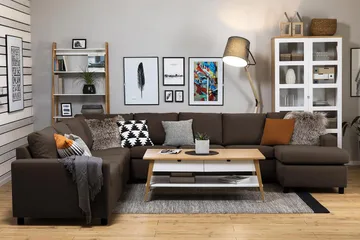 Crazy 7-seters høyrevendt U-formet ekstra ekstra stor hjørnesofa med sjeselong i stoff - Brun - Møbler - Sofaer - Hjørnesofa - Hjørnesofa med divan
