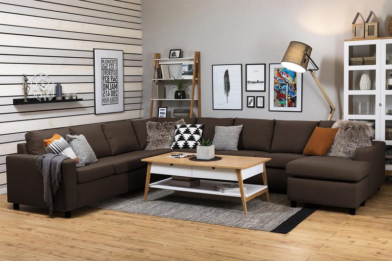 Crazy 7-seters høyrevendt U-formet ekstra ekstra stor hjørnesofa med sjeselong i stoff - Brun - Møbler - Sofaer - Hjørnesofa - Hjørnesofa med divan