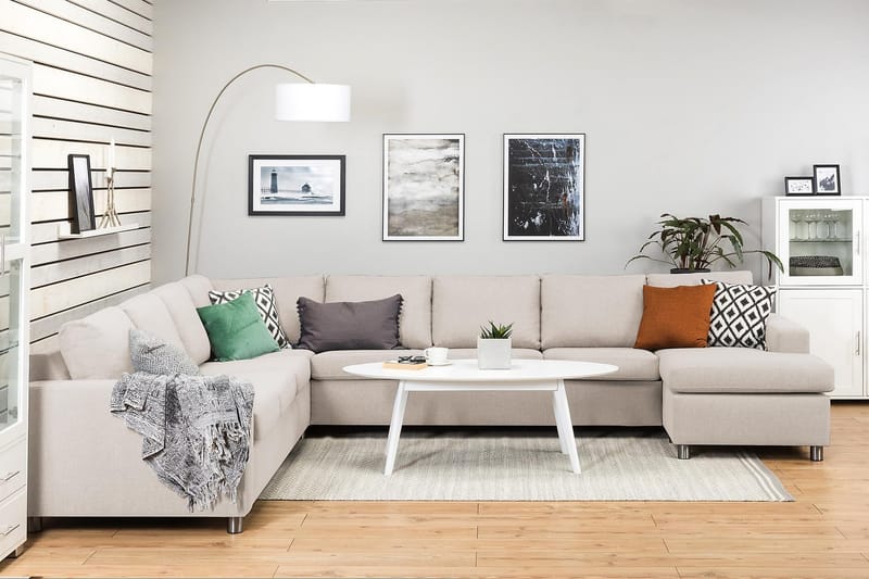 Crazy 7-seters Høyrevendt U-formet XX-Large Hjørnesofa med Divan i Stoff - Beige - Møbler - Sofaer - Hjørnesofa - Hjørnesofa med divan