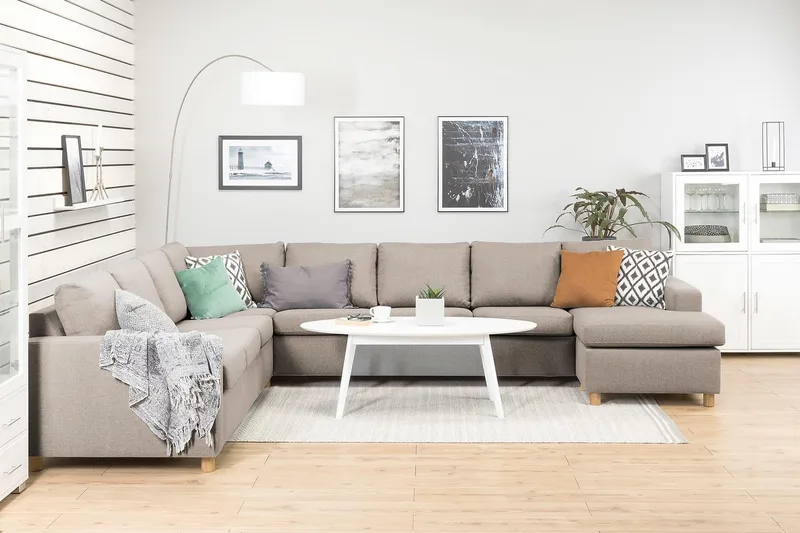Crazy 7-seters Høyrevendt U-formet XX-Large Hjørnesofa med Divan i Stoff - Beige - Møbler - Sofaer - Hjørnesofa - Hjørnesofa med divan