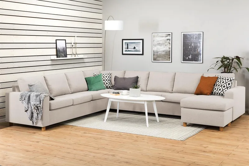 Crazy 7-seters Høyrevendt U-formet XX-Large Hjørnesofa med Divan i Stoff - Beige - Møbler - Sofaer - Hjørnesofa - Hjørnesofa med divan