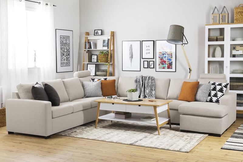 Crazy 7-seters Høyrevendt U-formet XX-Large Hjørnesofa med Divan i Stoff - Beige - Møbler - Sofaer - Hjørnesofa - Hjørnesofa med divan