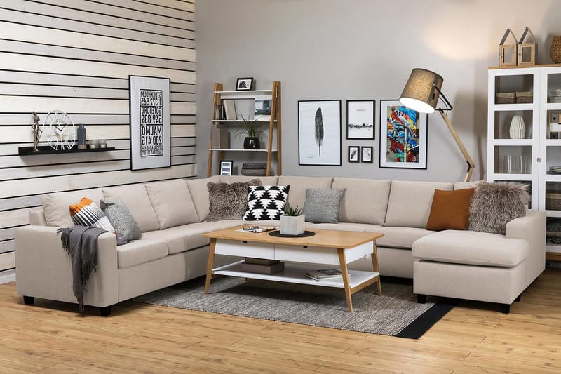 Crazy 7-seters Høyrevendt U-formet XX-Large Hjørnesofa med Divan i Stoff - Beige - Møbler - Sofaer - Hjørnesofa - Hjørnesofa med divan