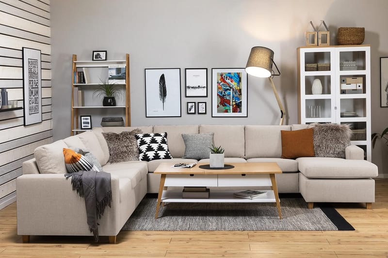 Crazy 7-seters Høyrevendt U-formet XX-Large Hjørnesofa med Divan i Stoff - Beige - Møbler - Sofaer - Hjørnesofa - Hjørnesofa med divan