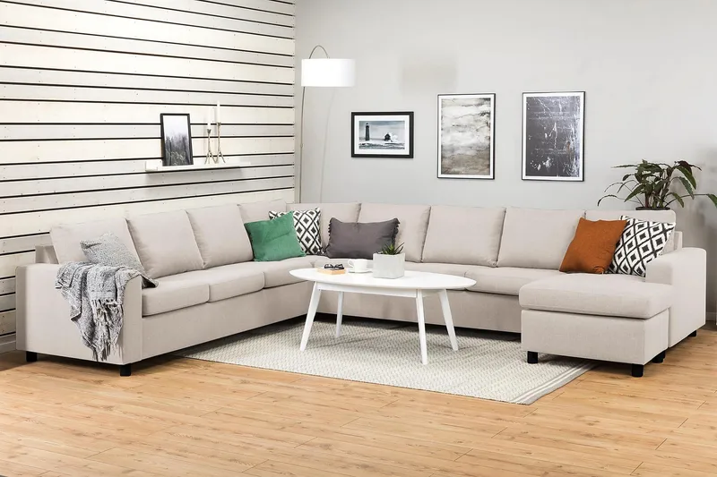Crazy 7-seters Høyrevendt U-formet XX-Large Hjørnesofa med Divan i Stoff - Beige - Møbler - Sofaer - Hjørnesofa - Hjørnesofa med divan