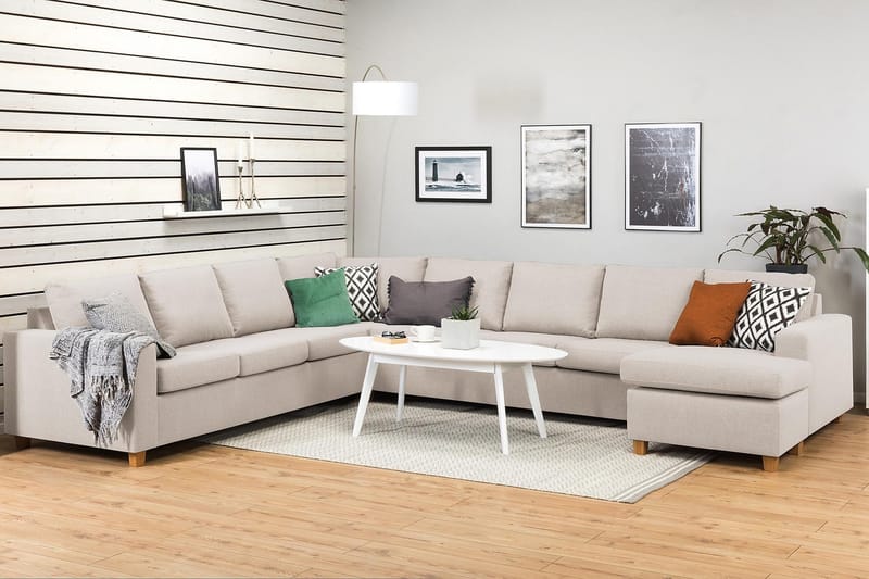Crazy 7-seters Høyrevendt U-formet XX-Large Hjørnesofa med Divan i Stoff - Beige - Møbler - Sofaer - Hjørnesofa - Hjørnesofa med divan