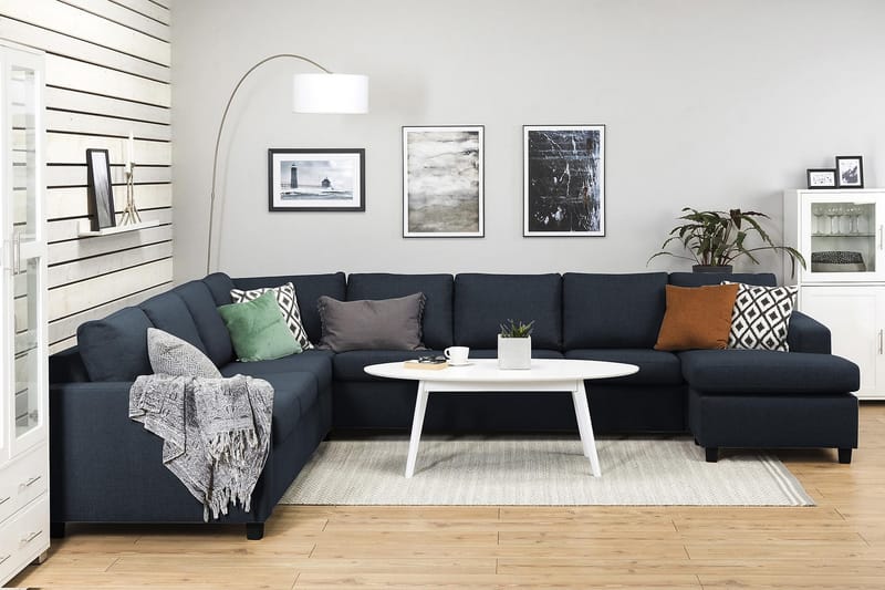 Crazy 7-seters Høyrevendt U-formet XX-Large Hjørnesofa med Divan i Stoff - Blå - Møbler - Sofaer - Hjørnesofa - Hjørnesofa med divan