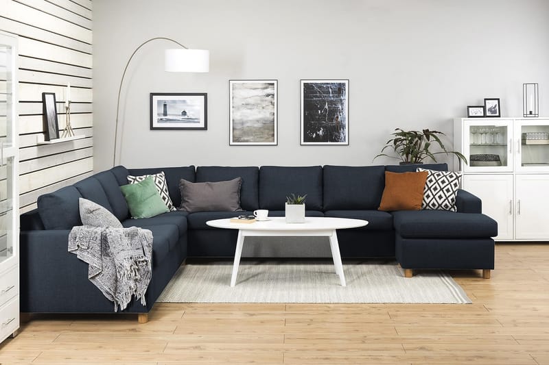 Crazy 7-seters Høyrevendt U-formet XX-Large Hjørnesofa med Divan i Stoff - Blå - Møbler - Sofaer - Hjørnesofa - Hjørnesofa med divan