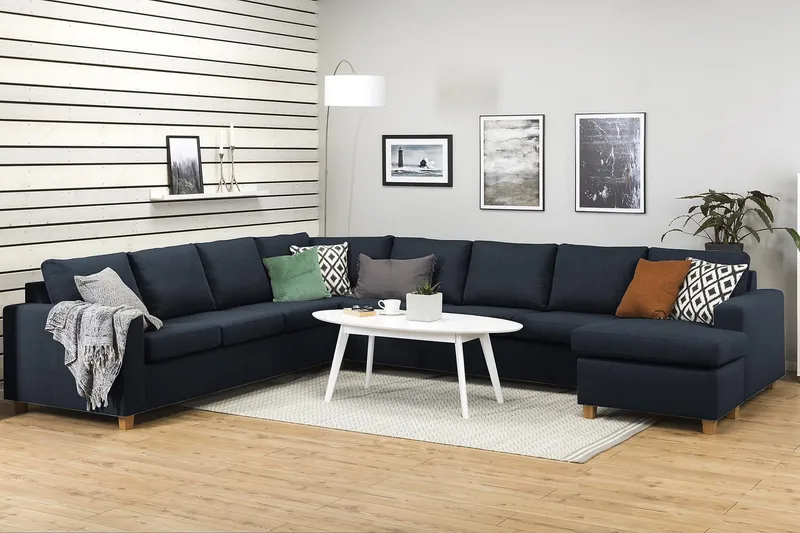 Crazy 7-seters Høyrevendt U-formet XX-Large Hjørnesofa med Divan i Stoff - Blå - Møbler - Sofaer - Hjørnesofa - Hjørnesofa med divan