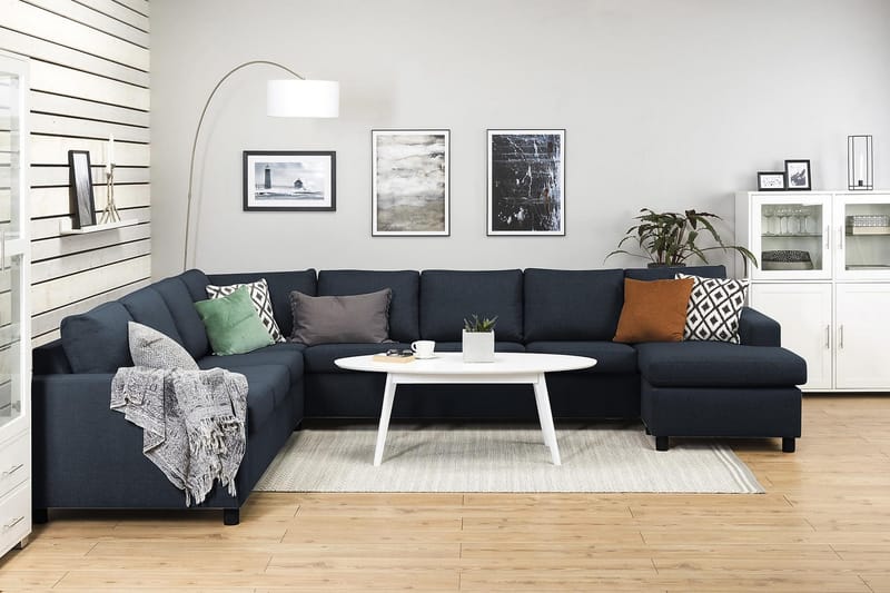 Crazy 7-seters Høyrevendt U-formet XX-Large Hjørnesofa med Divan i Stoff - Blå - Møbler - Sofaer - Hjørnesofa - Hjørnesofa med divan