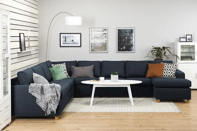 Crazy 7-seters Høyrevendt U-formet XX-Large Hjørnesofa med Divan i Stoff - Blå - Møbler - Sofaer - Hjørnesofa - Hjørnesofa med divan