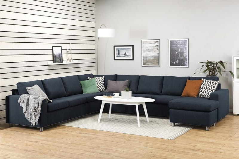 Crazy 7-seters Høyrevendt U-formet XX-Large Hjørnesofa med Divan i Stoff - Blå - Møbler - Sofaer - Hjørnesofa - Hjørnesofa med divan