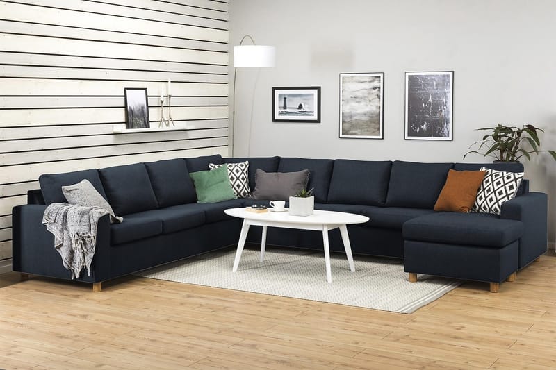 Crazy 7-seters Høyrevendt U-formet XX-Large Hjørnesofa med Divan i Stoff - Blå - Møbler - Sofaer - Hjørnesofa - Hjørnesofa med divan