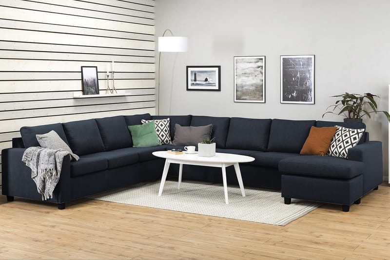 Crazy 7-seters Høyrevendt U-formet XX-Large Hjørnesofa med Divan i Stoff - Blå - Møbler - Sofaer - Hjørnesofa - Hjørnesofa med divan