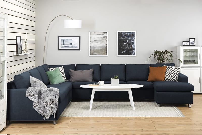 Crazy 7-seters Høyrevendt U-formet XX-Large Hjørnesofa med Divan i Stoff - Blå - Møbler - Sofaer - Hjørnesofa - Hjørnesofa med divan