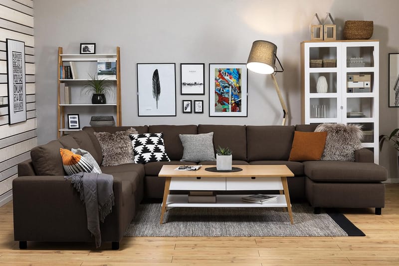 Crazy 7-seters Høyrevendt U-formet XX-Large Hjørnesofa med Divan i Stoff - Brun - Møbler - Sofaer - Hjørnesofa - Hjørnesofa med divan