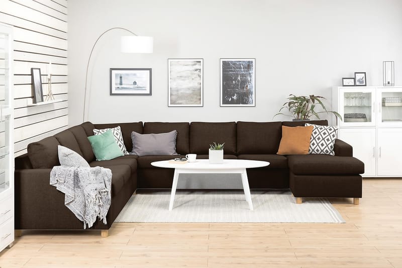 Crazy 7-seters Høyrevendt U-formet XX-Large Hjørnesofa med Divan i Stoff - Brun - Møbler - Sofaer - Hjørnesofa - Hjørnesofa med divan