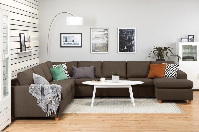 Crazy 7-seters Høyrevendt U-formet XX-Large Hjørnesofa med Divan i Stoff - Brun - Møbler - Sofaer - Hjørnesofa - Hjørnesofa med divan