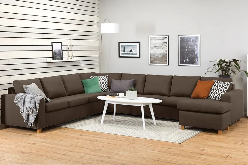 Crazy 7-seters Høyrevendt U-formet XX-Large Hjørnesofa med Divan i Stoff - Brun - Møbler - Sofaer - Hjørnesofa - Hjørnesofa med divan