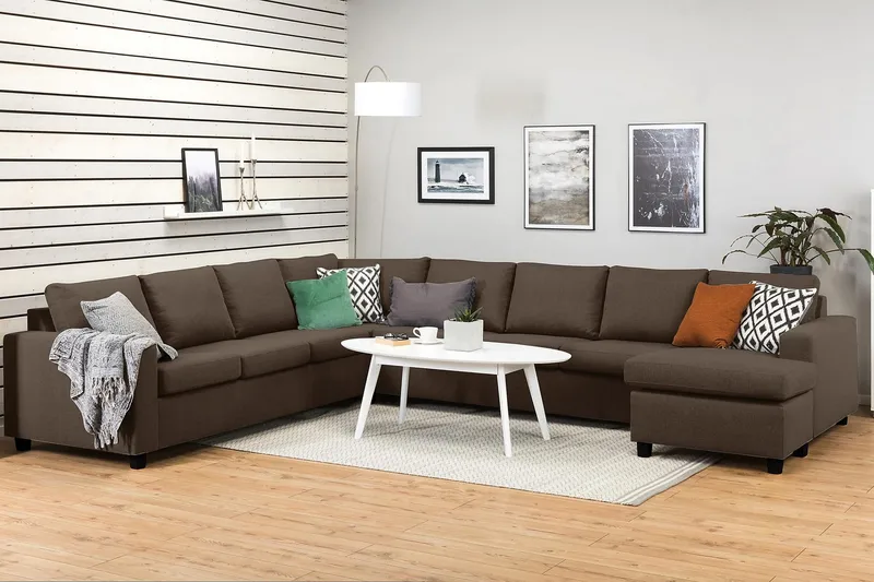 Crazy 7-seters Høyrevendt U-formet XX-Large Hjørnesofa med Divan i Stoff - Brun - Møbler - Sofaer - Hjørnesofa - Hjørnesofa med divan