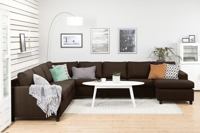 Crazy 7-seters Høyrevendt U-formet XX-Large Hjørnesofa med Divan i Stoff - Brun - Møbler - Sofaer - Hjørnesofa - Hjørnesofa med divan