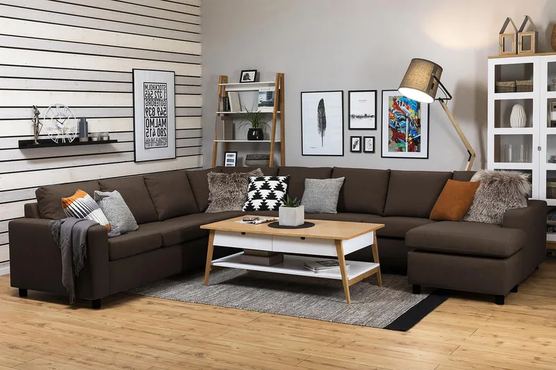 Crazy 7-seters Høyrevendt U-formet XX-Large Hjørnesofa med Divan i Stoff - Brun - Møbler - Sofaer - Hjørnesofa - Hjørnesofa med divan