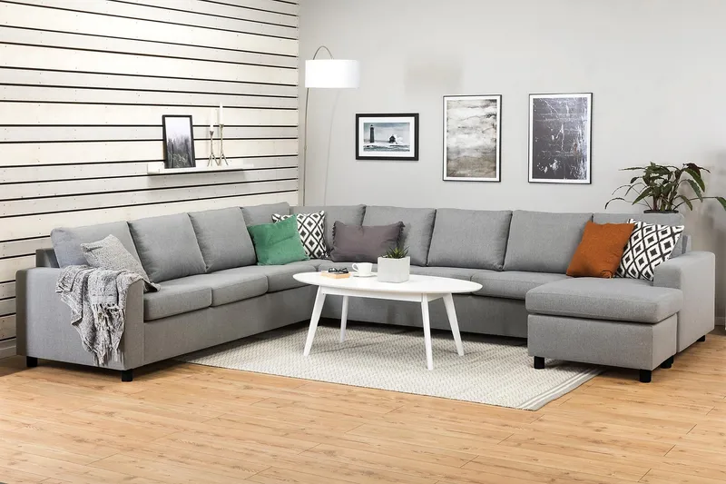 Crazy 7-seters Høyrevendt U-formet XX-Large Hjørnesofa med Divan i Stoff - Grå - Møbler - Sofaer - Hjørnesofa - Hjørnesofa med divan