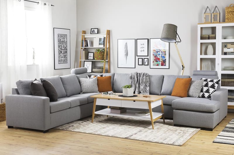 Crazy 7-seters Høyrevendt U-formet XX-Large Hjørnesofa med Divan i Stoff - Grå - Møbler - Sofaer - Hjørnesofa - Hjørnesofa med divan