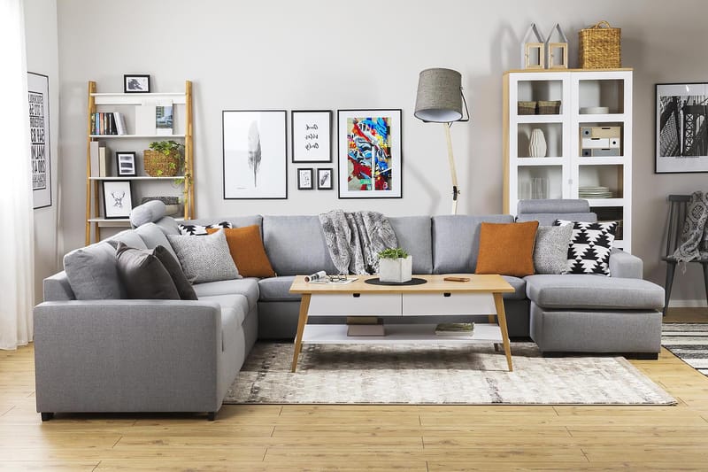 Crazy 7-seters Høyrevendt U-formet XX-Large Hjørnesofa med Divan i Stoff - Grå - Møbler - Sofaer - Hjørnesofa - Hjørnesofa med divan