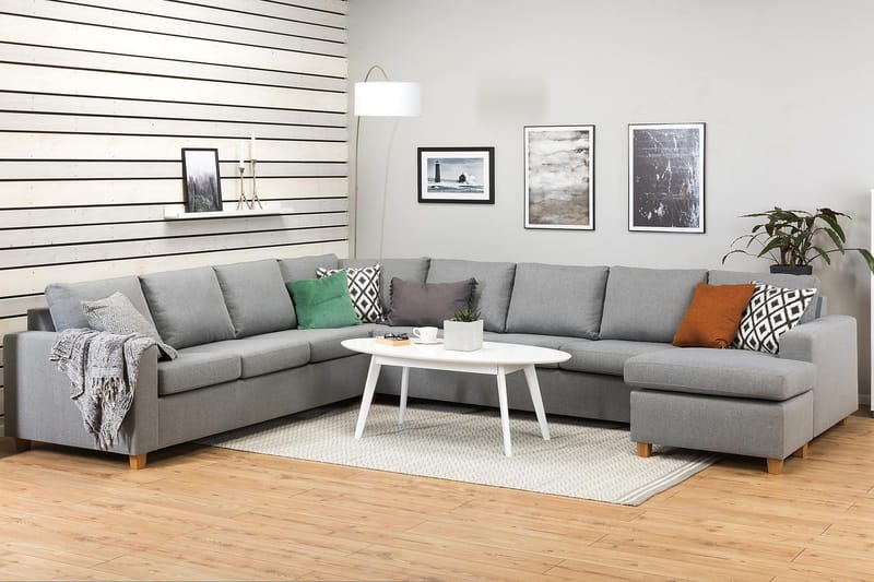 Crazy 7-seters Høyrevendt U-formet XX-Large Hjørnesofa med Divan i Stoff - Grå - Møbler - Sofaer - Hjørnesofa - Hjørnesofa med divan