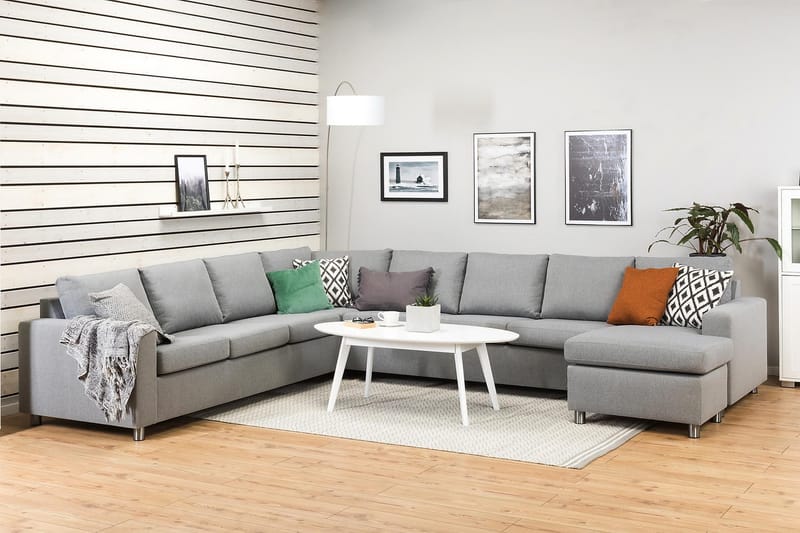 Crazy 7-seters Høyrevendt U-formet XX-Large Hjørnesofa med Divan i Stoff - Grå - Møbler - Sofaer - Hjørnesofa - Hjørnesofa med divan