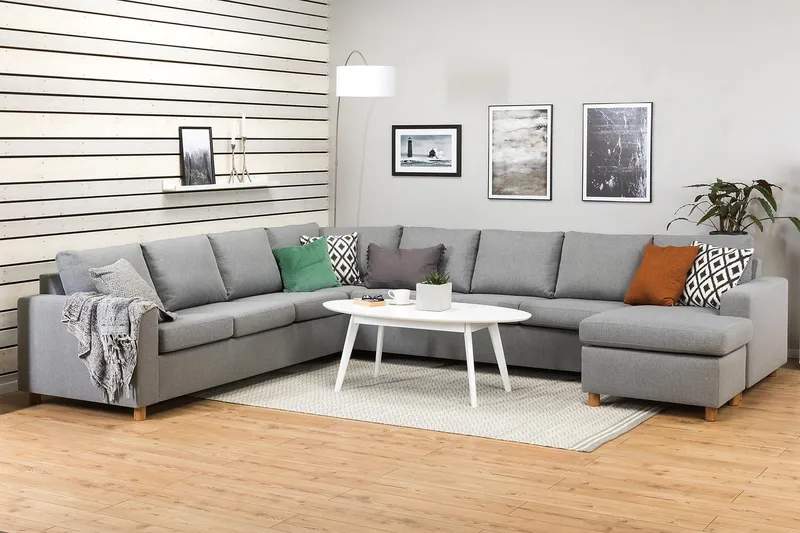 Crazy 7-seters Høyrevendt U-formet XX-Large Hjørnesofa med Divan i Stoff - Grå - Møbler - Sofaer - Hjørnesofa - Hjørnesofa med divan