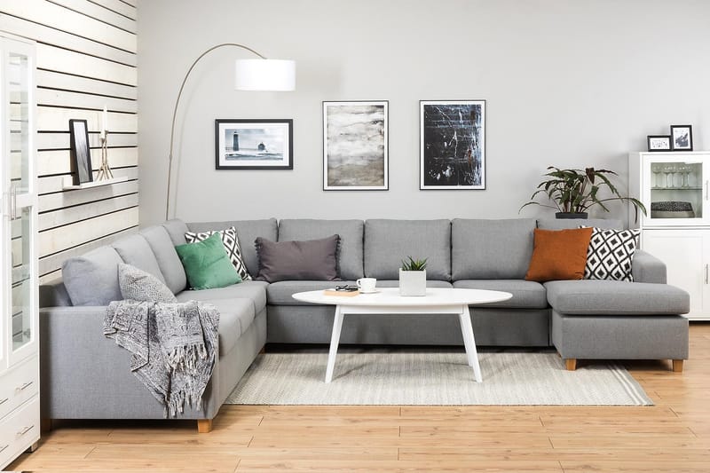 Crazy 7-seters Høyrevendt U-formet XX-Large Hjørnesofa med Divan i Stoff - Grå - Møbler - Sofaer - Hjørnesofa - Hjørnesofa med divan