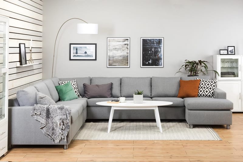 Crazy 7-seters Høyrevendt U-formet XX-Large Hjørnesofa med Divan i Stoff - Grå - Møbler - Sofaer - Hjørnesofa - Hjørnesofa med divan