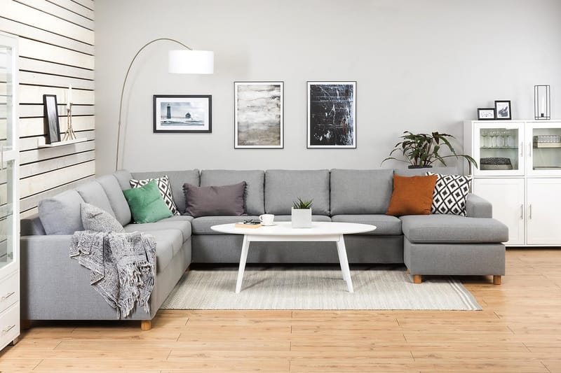 Crazy 7-seters Høyrevendt U-formet XX-Large Hjørnesofa med Divan i Stoff - Grå - Møbler - Sofaer - Hjørnesofa - Hjørnesofa med divan