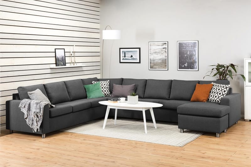 Crazy 7-seters Høyrevendt U-formet XX-Large Hjørnesofa med Divan i Stoff - Mørk grå - Møbler - Sofaer - Hjørnesofa - Hjørnesofa med divan