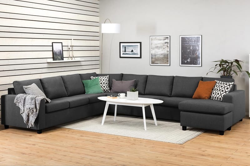 Crazy 7-seters Høyrevendt U-formet XX-Large Hjørnesofa med Divan i Stoff - Mørk grå - Møbler - Sofaer - Hjørnesofa - Hjørnesofa med divan