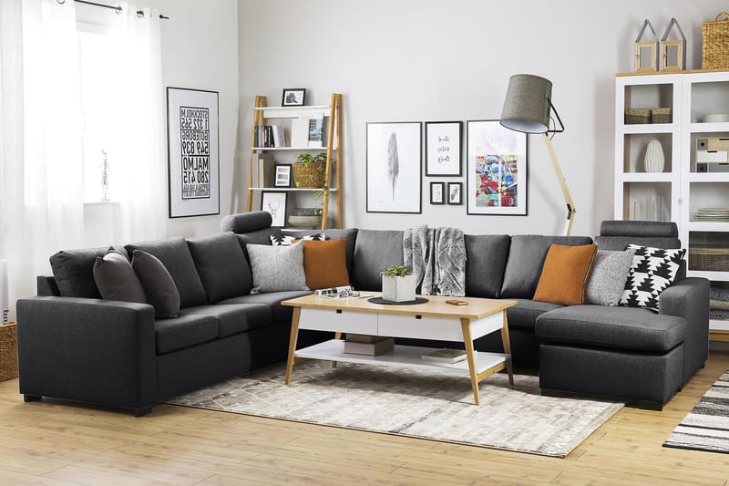 Crazy 7-seters Høyrevendt U-formet XX-Large Hjørnesofa med Divan i Stoff - Mørk grå - Møbler - Sofaer - Hjørnesofa - Hjørnesofa med divan