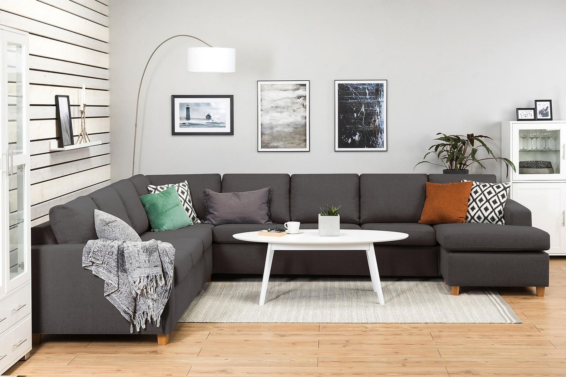 Crazy 7-seters Høyrevendt U-formet XX-Large Hjørnesofa med Divan i Stoff - Mørk grå - Møbler - Sofaer - Hjørnesofa - Hjørnesofa med divan
