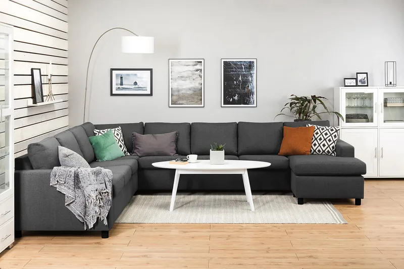 Crazy 7-seters Høyrevendt U-formet XX-Large Hjørnesofa med Divan i Stoff - Mørk grå - Møbler - Sofaer - Hjørnesofa - Hjørnesofa med divan