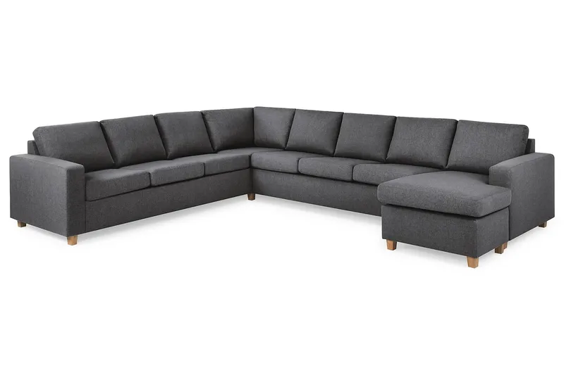 Crazy 7-seters Høyrevendt U-formet XX-Large Hjørnesofa med Divan i Stoff - Mørk grå - Møbler - Sofaer - Hjørnesofa - Hjørnesofa med divan