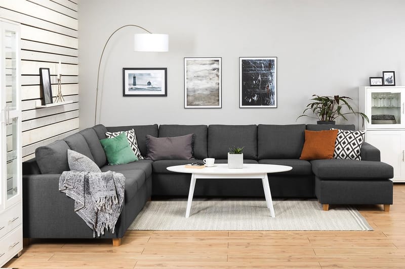 Crazy 7-seters Høyrevendt U-formet XX-Large Hjørnesofa med Divan i Stoff - Mørk grå - Møbler - Sofaer - Hjørnesofa - Hjørnesofa med divan