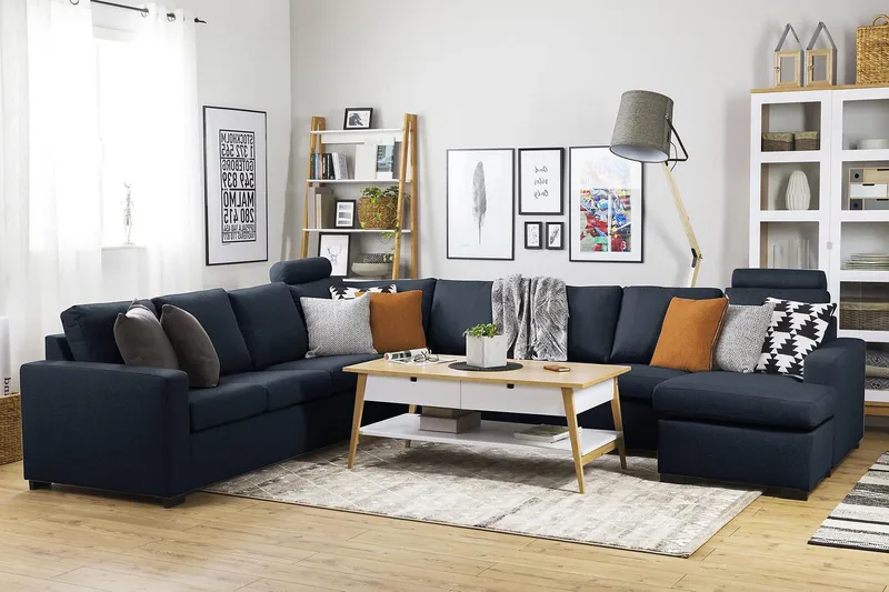 Crazy 7-seters Høyrevendt U-formet XX-Large Hjørnesofa med Divan i Stoff - Mørkeblå - Møbler - Sofaer - Hjørnesofa - Hjørnesofa med divan
