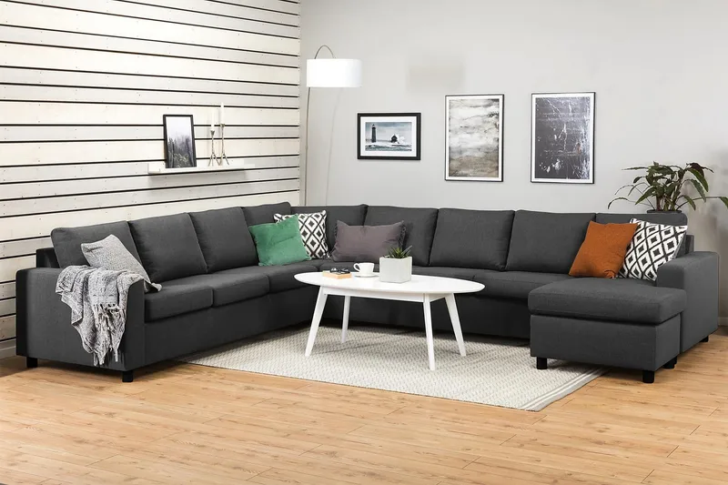 Crazy 7-seters Høyrevendt U-formet XX-Large Hjørnesofa med Divan i Stoff - Mørkegrå - Møbler - Sofaer - Hjørnesofa - Hjørnesofa med divan